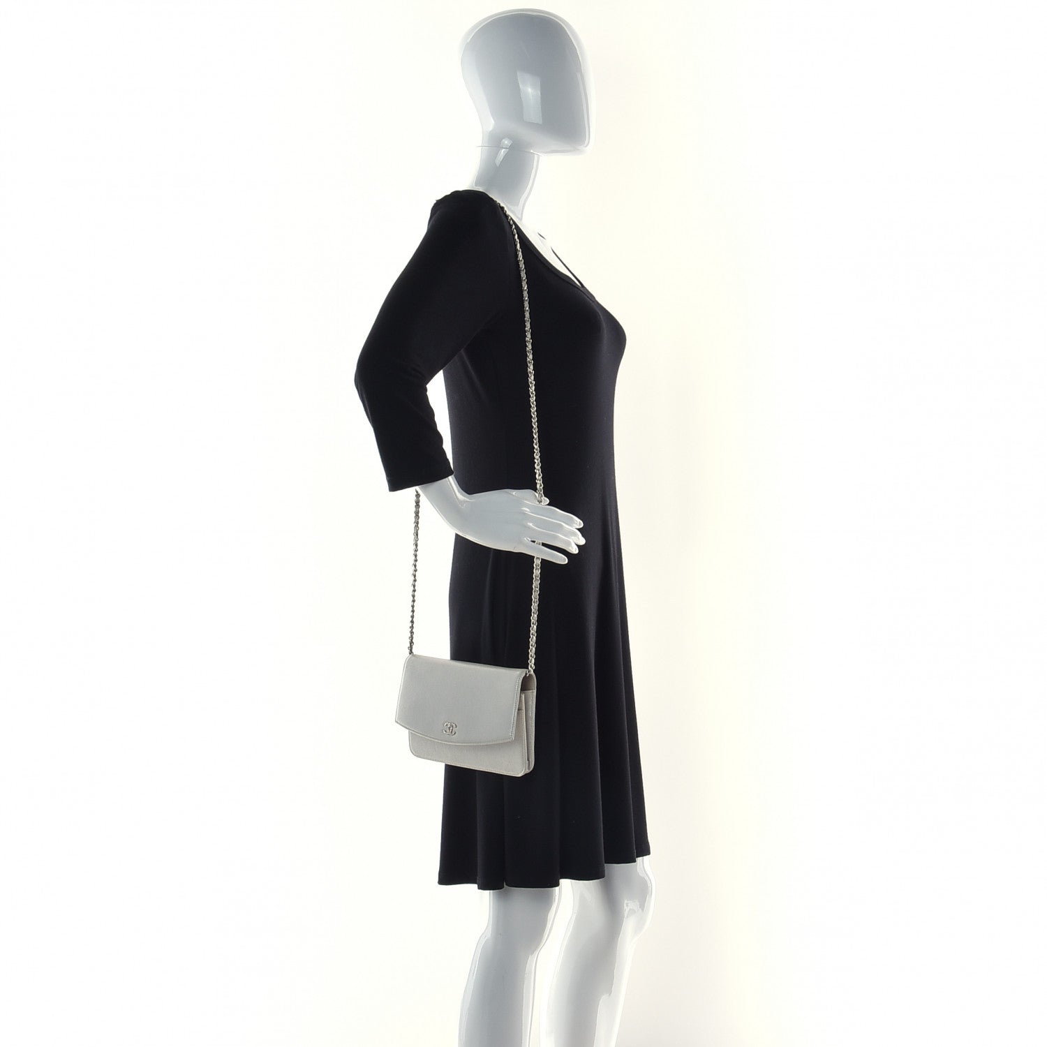 Chanel Caviar Sevruga Wallet on Chain WOC Silver 4 of 14