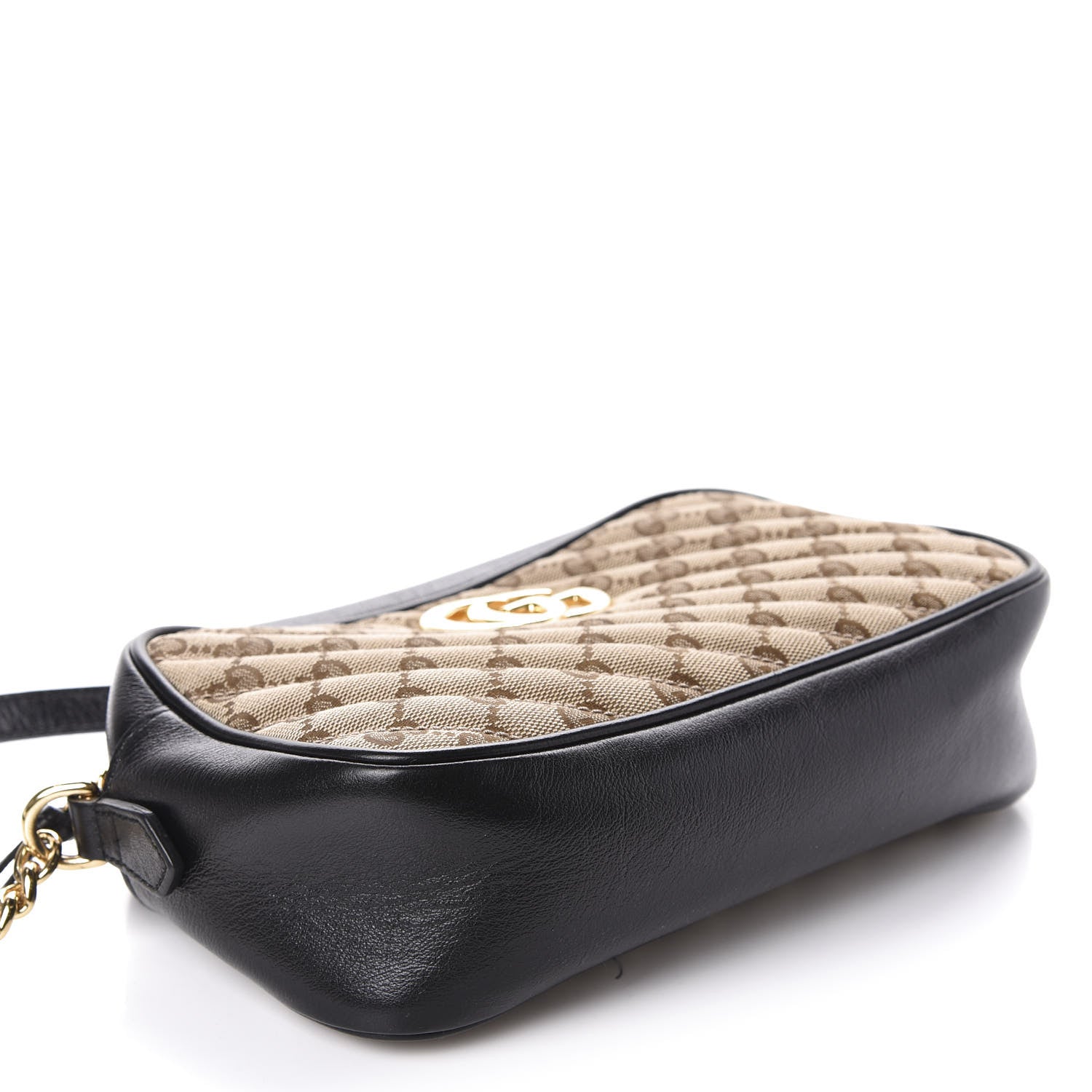 Gucci Monogram Matelasse Diagonal Small GG Marmont Chain Shoulder Bag Beige Black 4 of 12