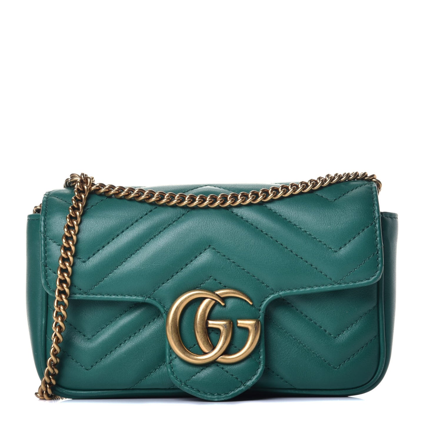 Calfskin Matelasse Super Mini GG Marmont Shoulder Bag Emerald Green