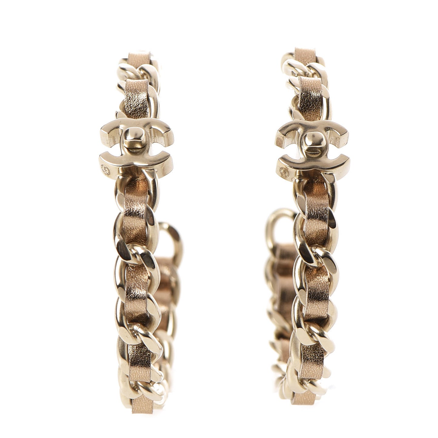 Metal Lambskin CC Turnlock Chain Hoop Earrings Matte Gold