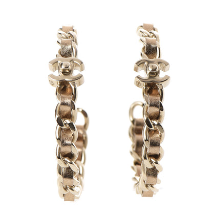 Chanel Metal Lambskin CC Turnlock Chain Hoop Earrings Matte Gold 1 of 5