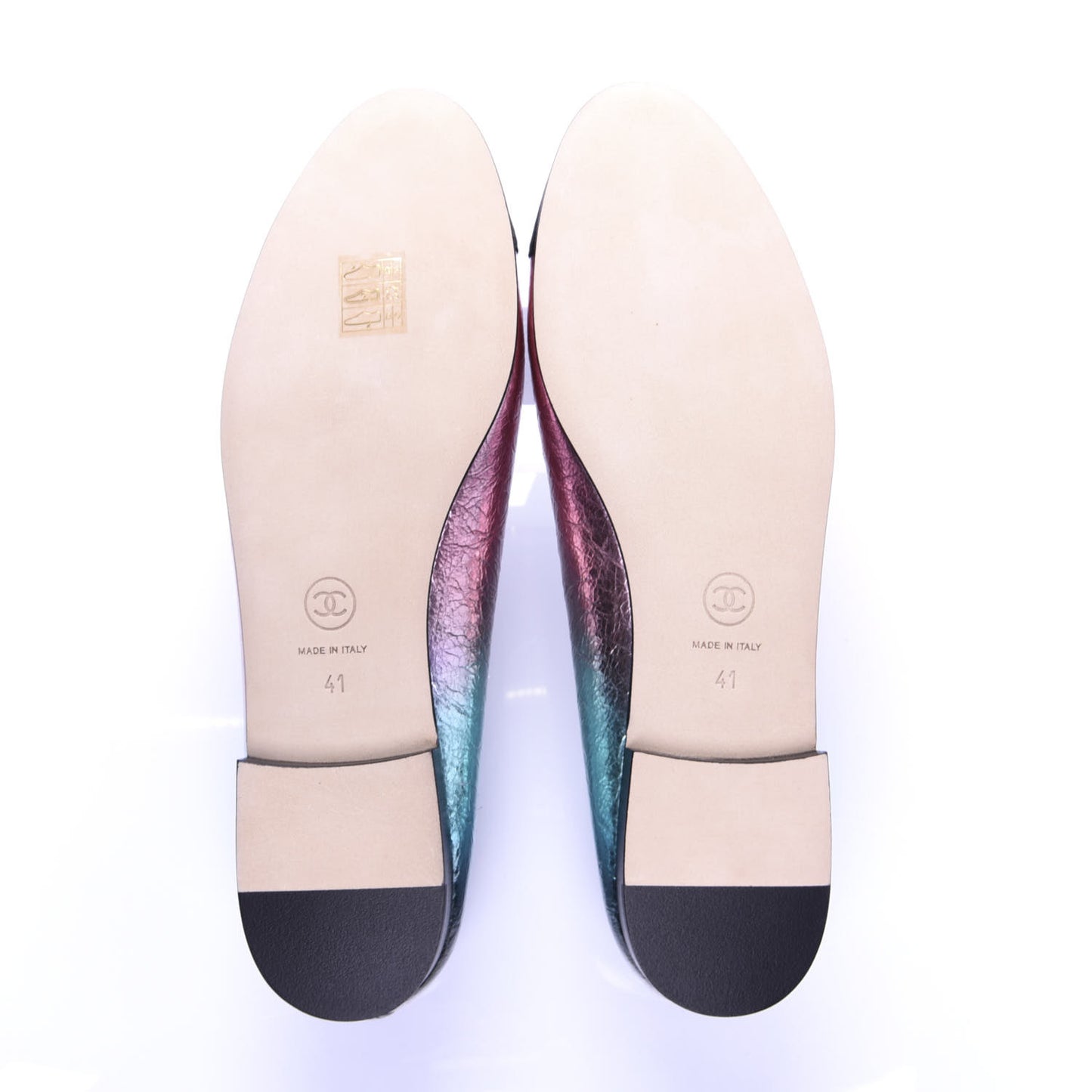 Laminated Calfskin Grosgrain Cap Toe CC Ballerina Flats 41 Multicolor Black
