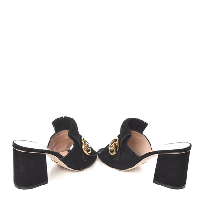 Gucci Kid Scamosciato GG Marmont Fringe 75mm Slide Sandals 36.5 Black 9 of 11