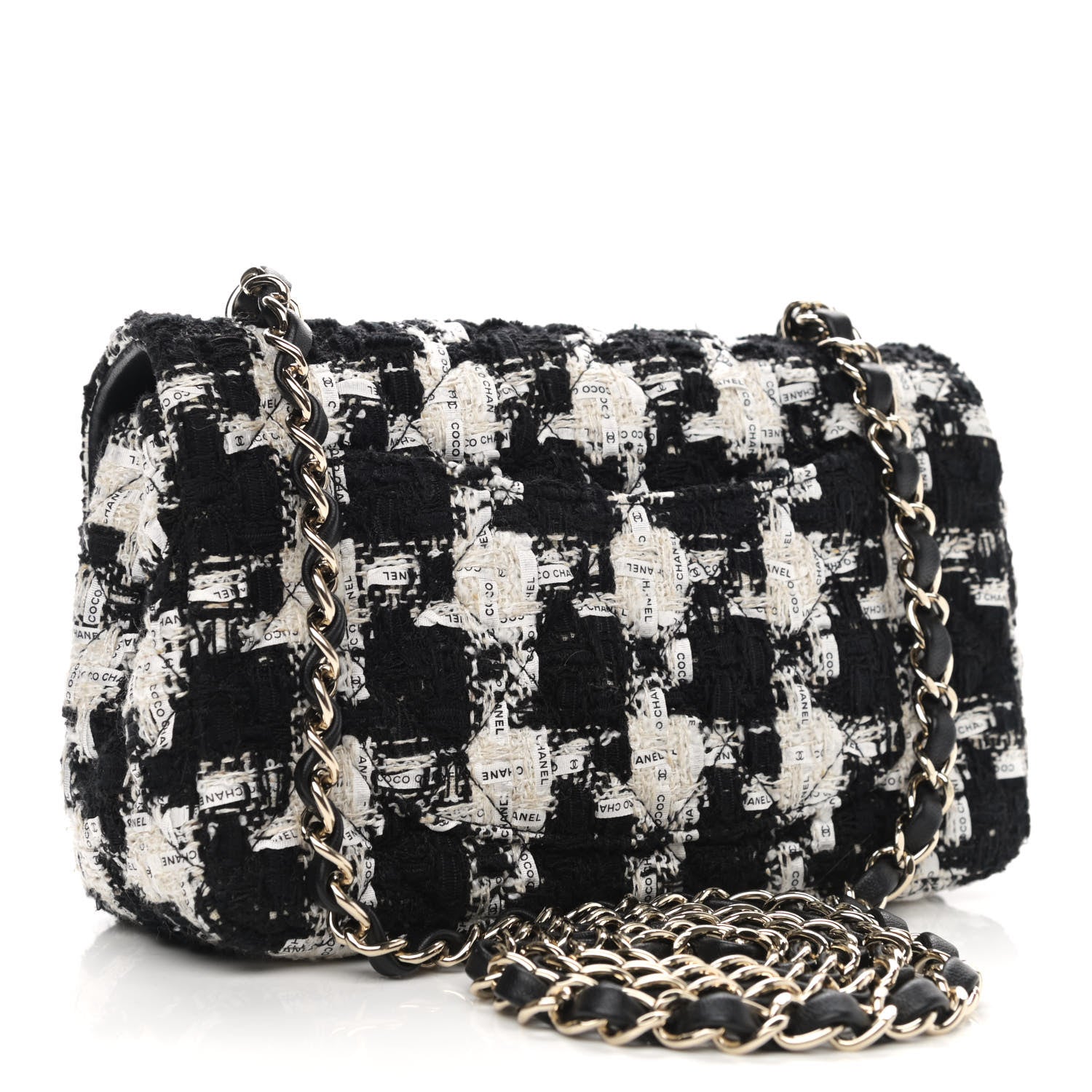 Chanel Tweed Quilted Mini Rectangular Flap Black Ecru White 3 of 12