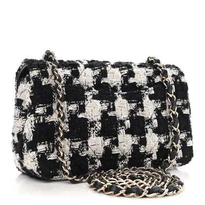 Chanel Tweed Quilted Mini Rectangular Flap Black Ecru White 3 of 12