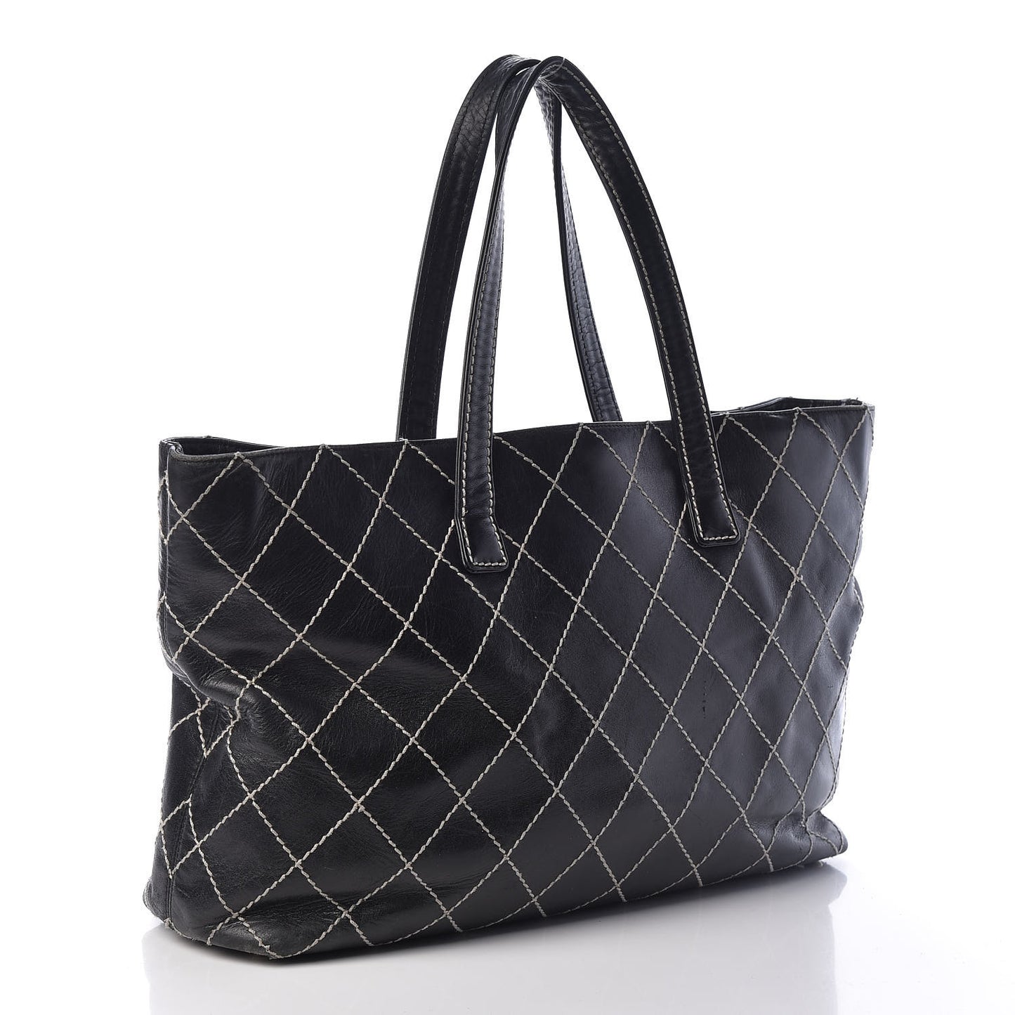 Calfskin Contrast Stitch Surpique Tote Black