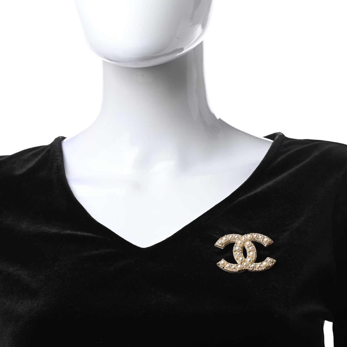 Pearl Crystal CC Brooch Gold