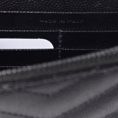 Saint Laurent Grain De Poudre Matelasse Chevron Monogram Envelope Chain Wallet Black 7 of 11