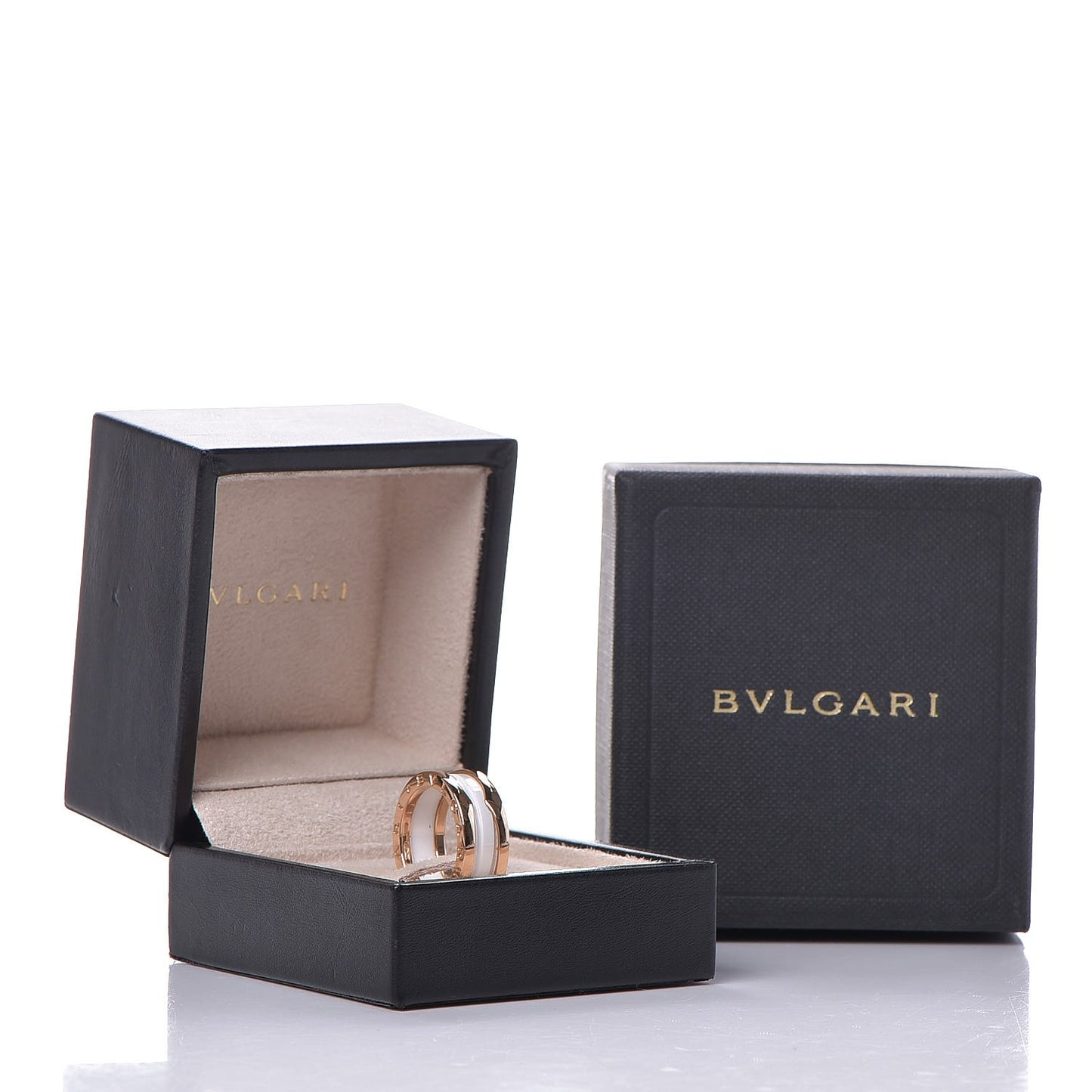 18K Rose Gold White Ceramic B.Zero1 Two-Band Ring 52 6