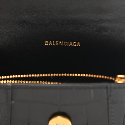 Balenciaga Shiny Calfskin Crocodile Embossed Hourglass Chain Cardholder Black 5 of 8