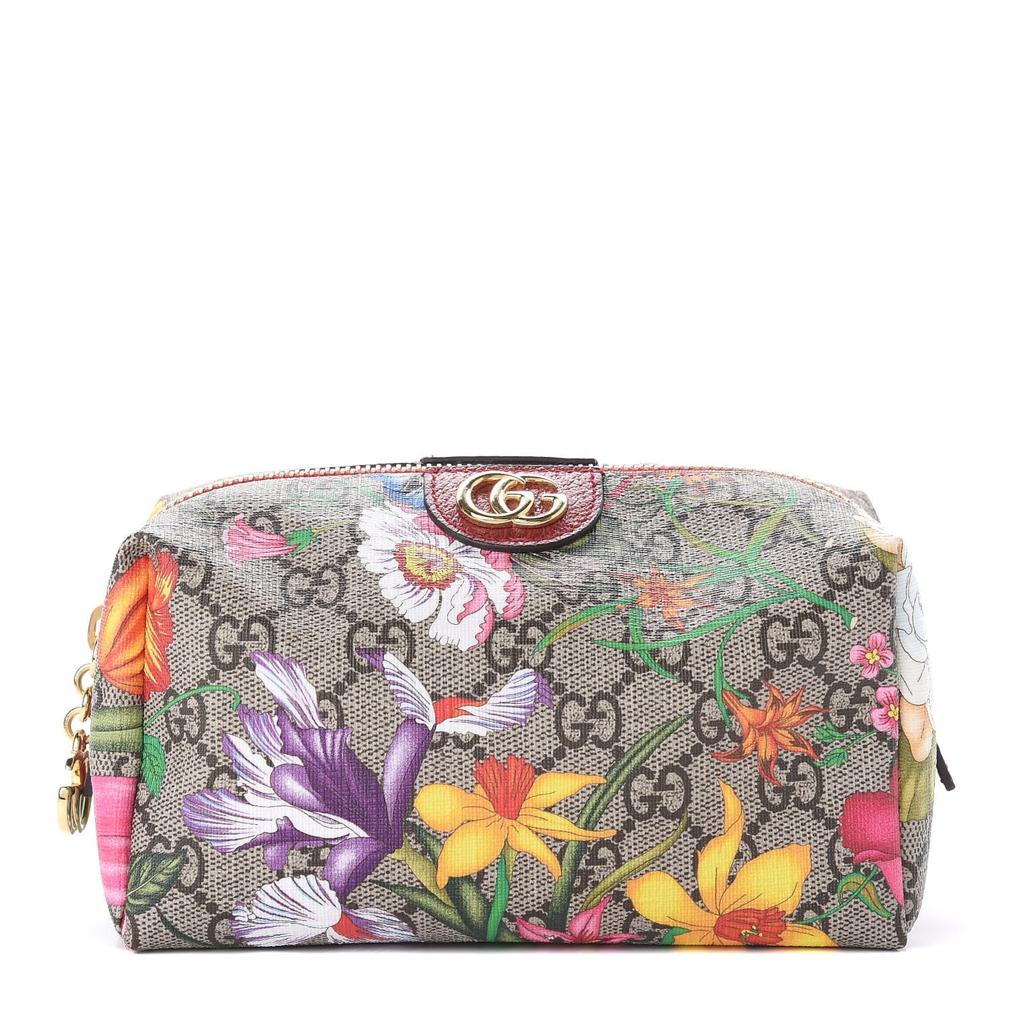 Soft GG Supreme Monogram Flora Calfskin Medium Ophidia Cosmetic Case Beige Ebony Multicolor Rosso
