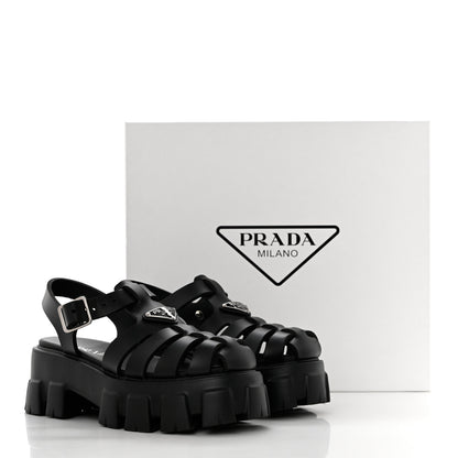 Prada Foam Rubber Triangle Logo Monolith 55mm Cage Sandals 37 Black 9 of 9