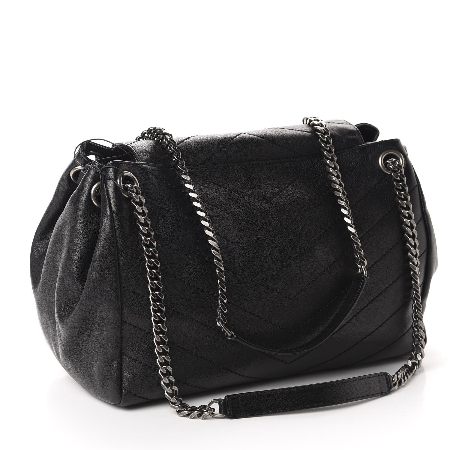 Saint Laurent Pebbled Lambskin Chevron Monogram Large Nolita Black 3 of 10