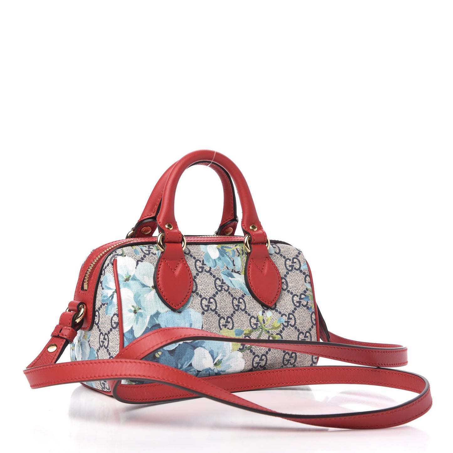 GG Supreme Monogram Blooms Mini Boston Navy Blue Hibiscus