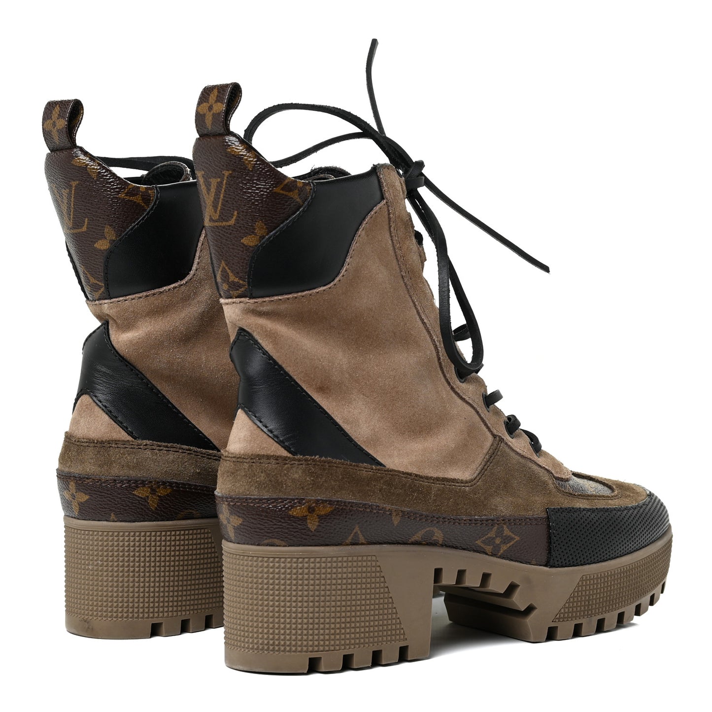 Suede Calfskin Monogram Laureate Platform Desert Boots 38.5 Taupe