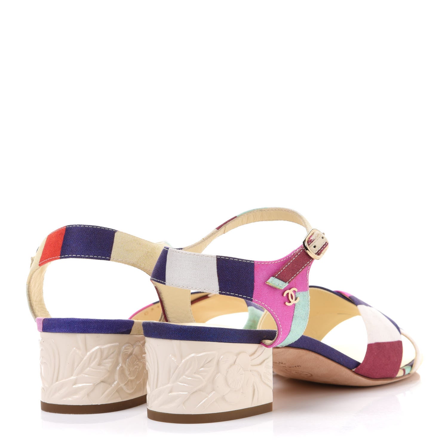 Chanel Fabric Camellia Embossed Sandals 39.5 Multicolor 4 of 12