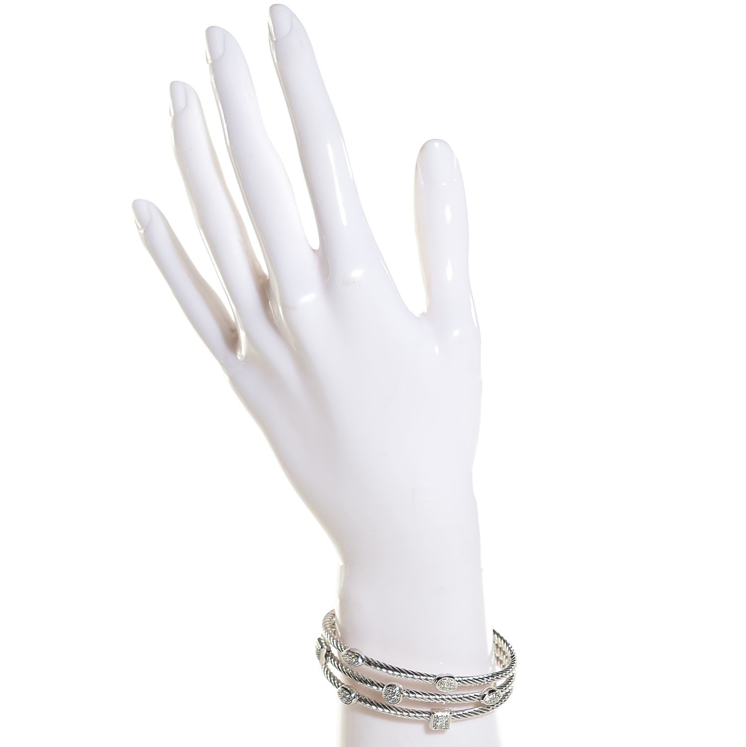 David Yurman Sterling Silver Diamond Three Row Confetti Cuff Bracelet 2 of 6