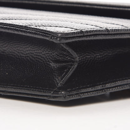 Saint Laurent Grain De Poudre Matelasse Chevron Monogram Envelope Chain Wallet Black 9 of 9