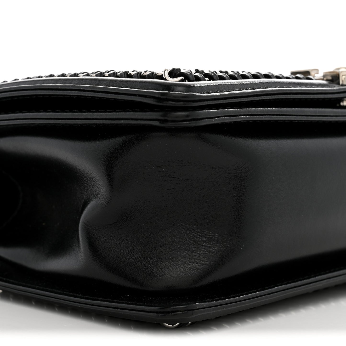 Glazed Calfskin Quilted Medium Chain Around Boy Flap Black