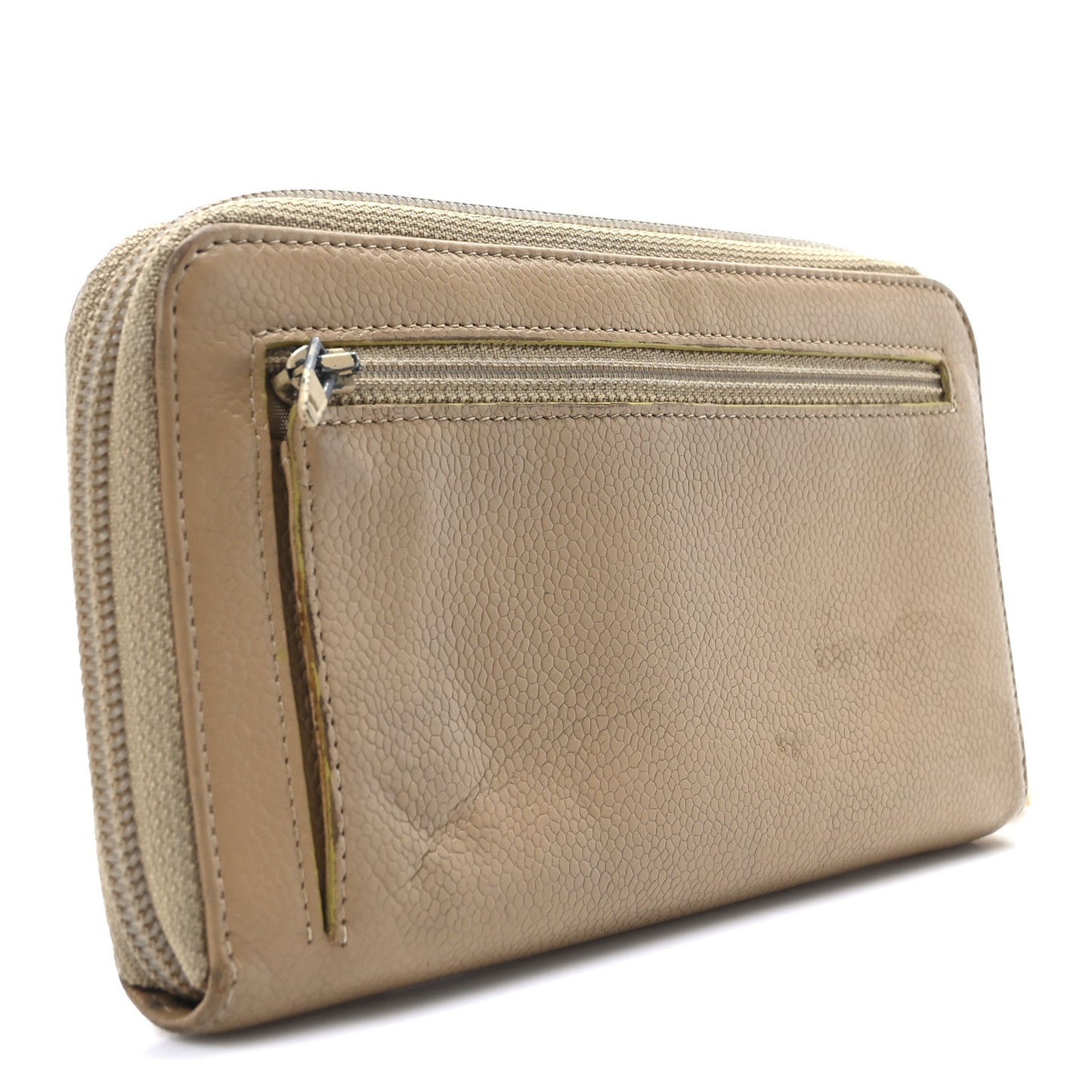 Caviar Large Timeless CC Zip Around Wallet Beige