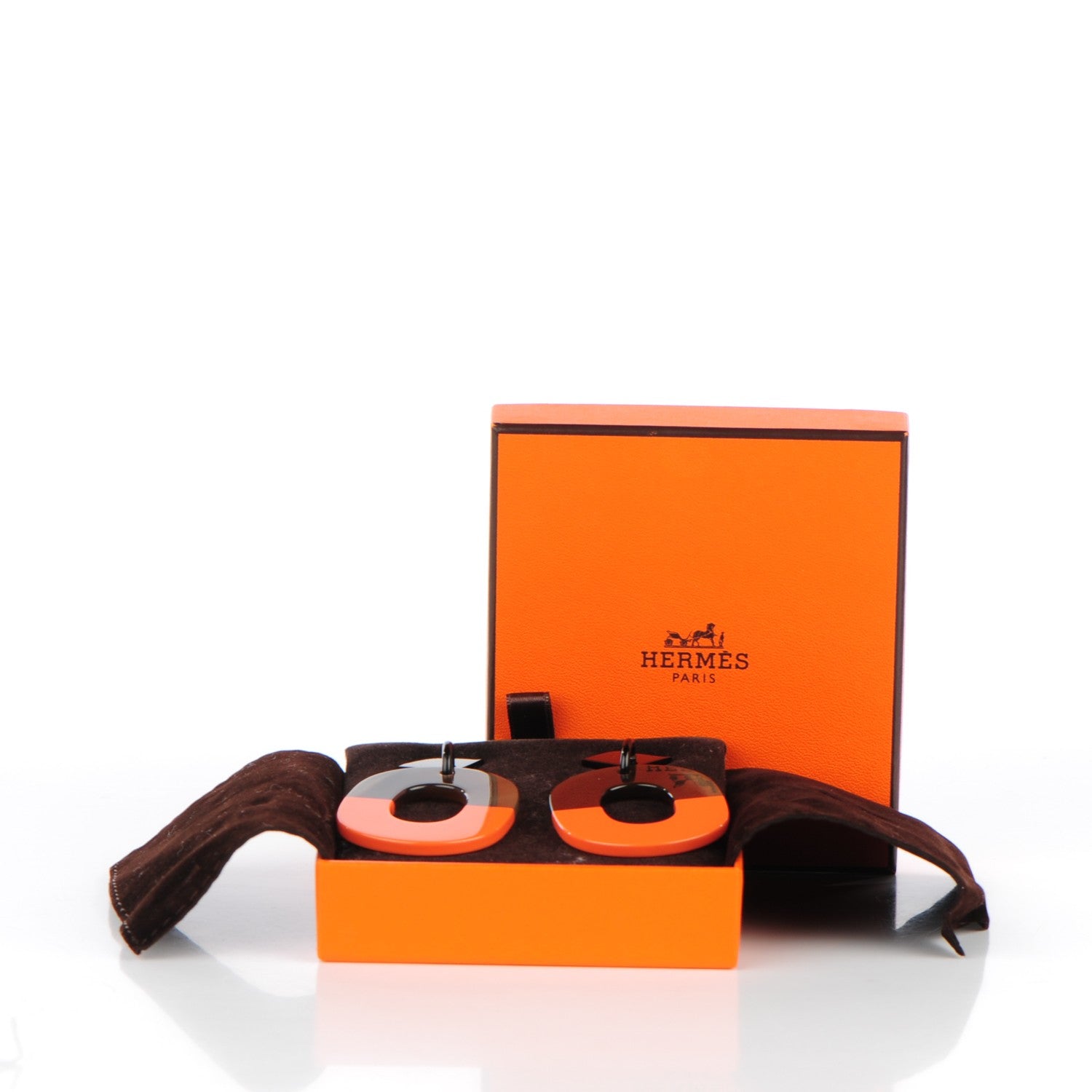 Hermes Buffalo Horn Lacquered Wood Isthme Earrings Orange 5 of 5