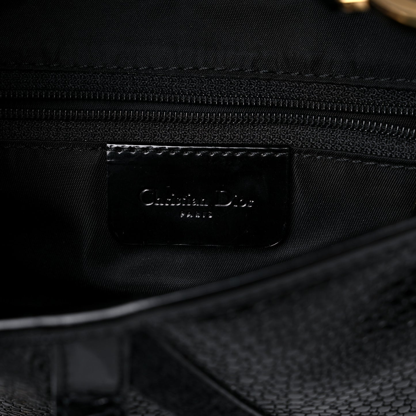 Calfskin Stingray Embossed Double Saddle Bag Black