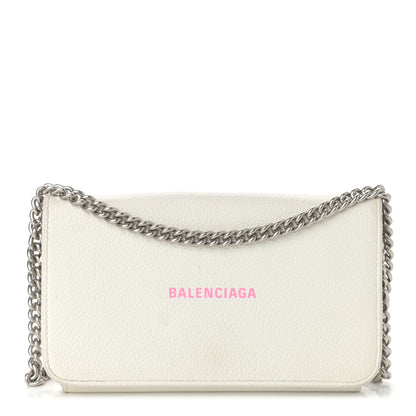 Balenciaga Grained Calfskin Logo Cash Phone Holder Wallet On Chain White Fluo Pink 1 of 14