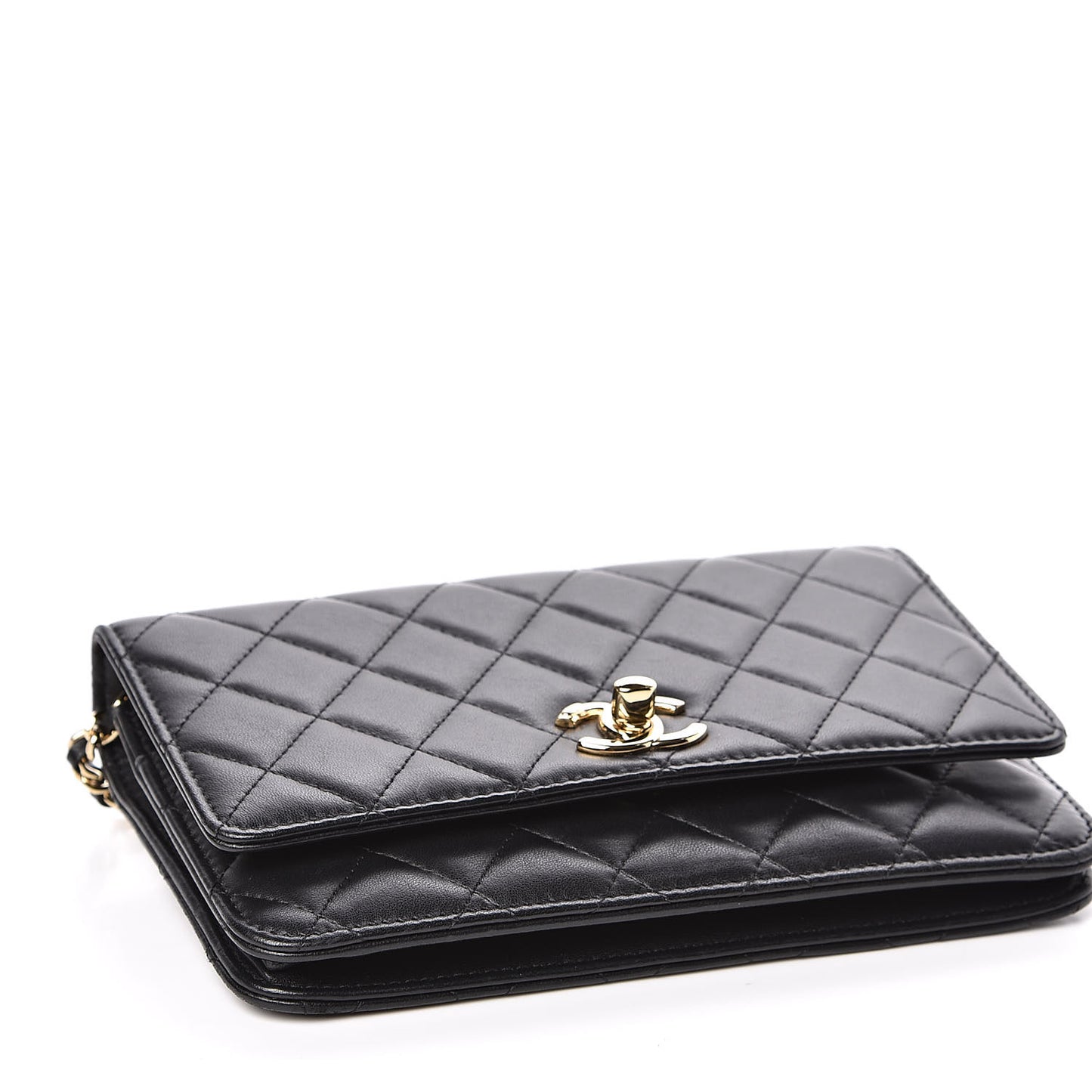 Lambskin Quilted Trendy CC Wallet On Chain WOC Black