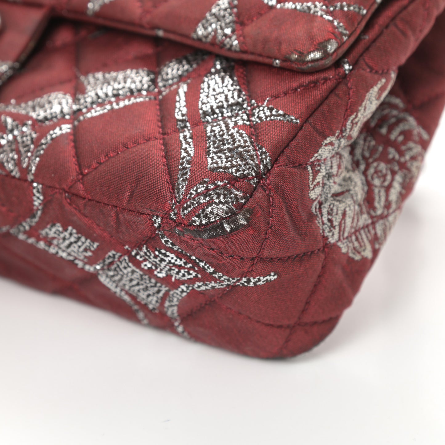 Metallic Brocade Quilted Medium Double Flap Rouge Argent