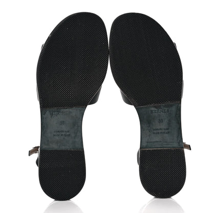 Hermes Calfskin Santorini Sandals 38 Black 5 of 8