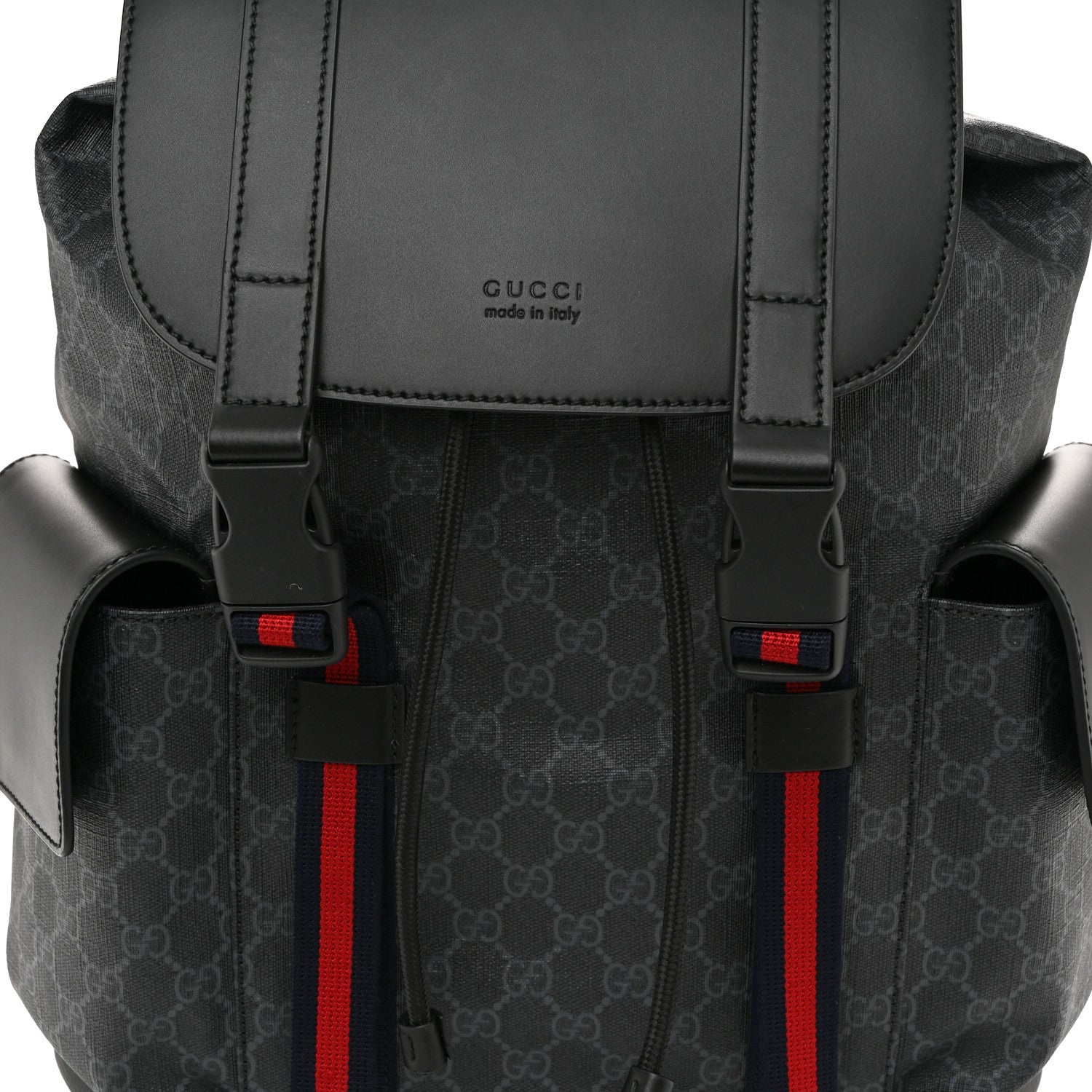 Gucci Soft GG Supreme Monogram Calfskin Web Double Buckle Backpack Black 8 of 10
