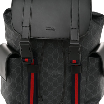 Gucci Soft GG Supreme Monogram Calfskin Web Double Buckle Backpack Black 8 of 10