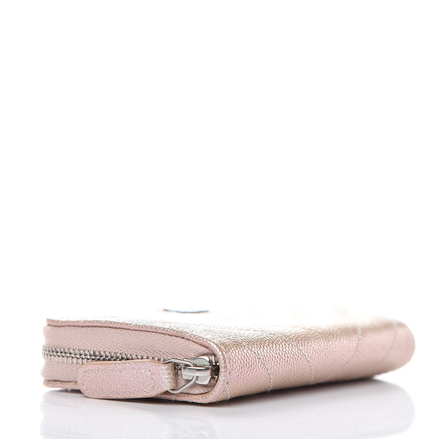 Metallic Caviar Chevron Quilted Zip Around Coin Purse Light Gold