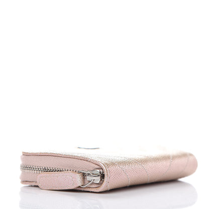 Chanel Metallic Caviar Chevron Quilted Zip Around Coin Purse Light Gold 4 of 8