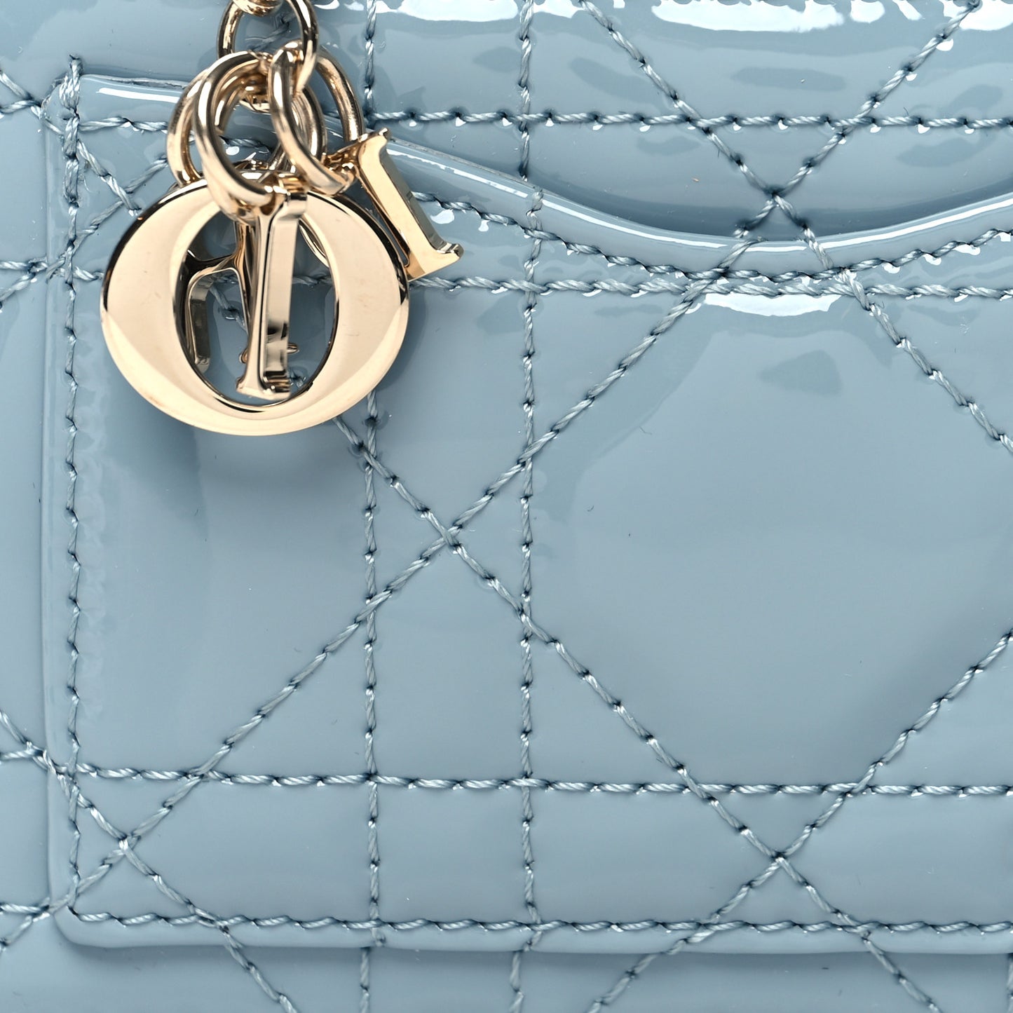 Patent Cannage Lady Dior Card Holder Cloud Blue