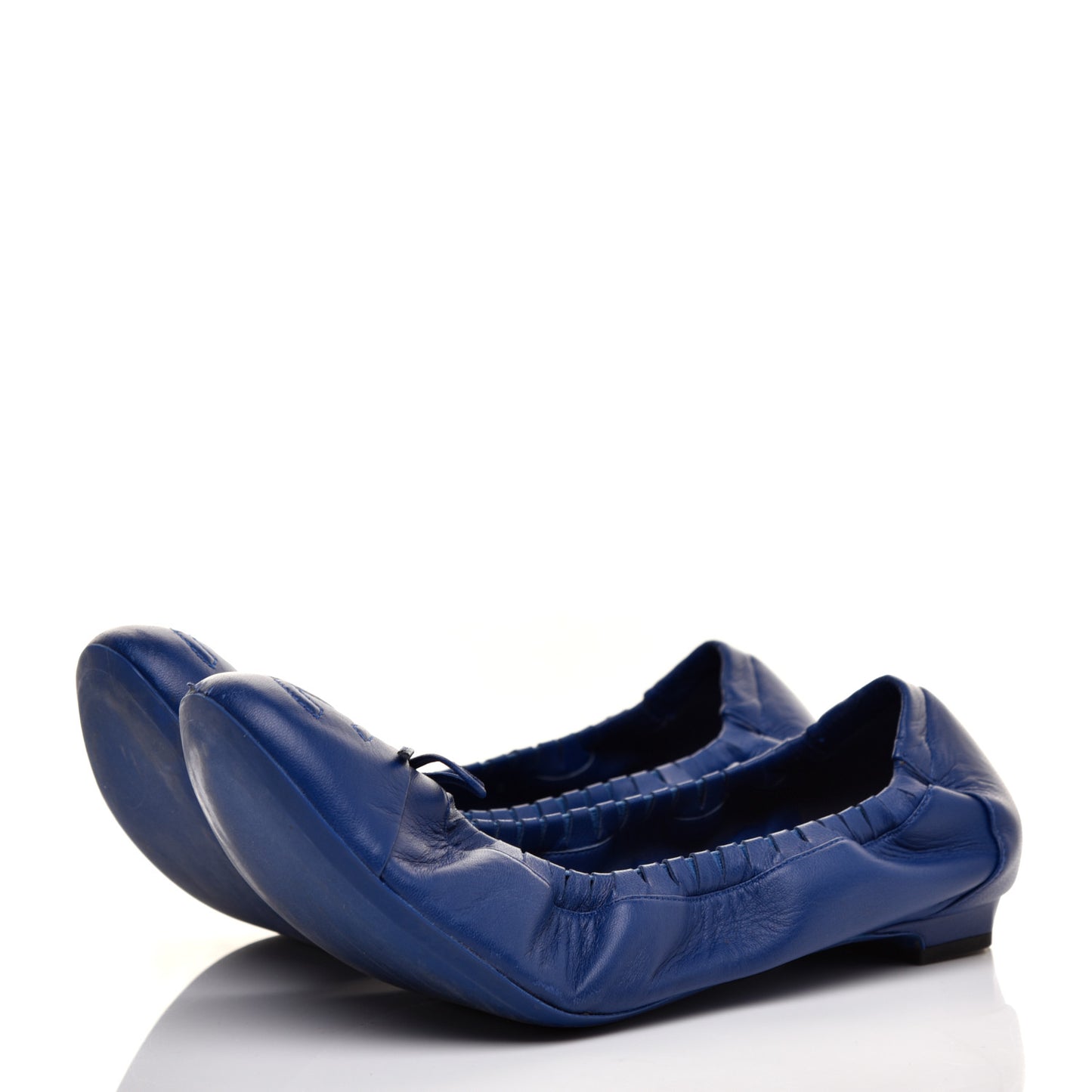Lambskin CC Elastic Cap Toe Ballerina Flats 40 Blue