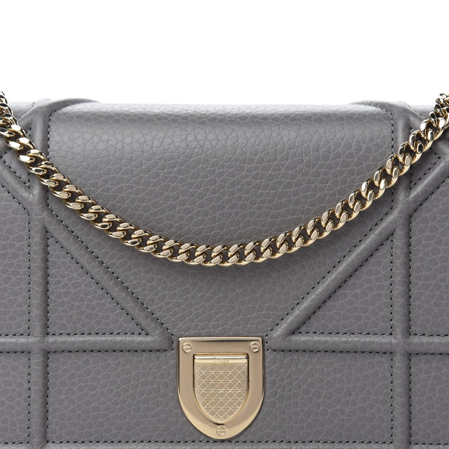 Grained Calfskin Diorama Wallet on Chain Pouch Gris