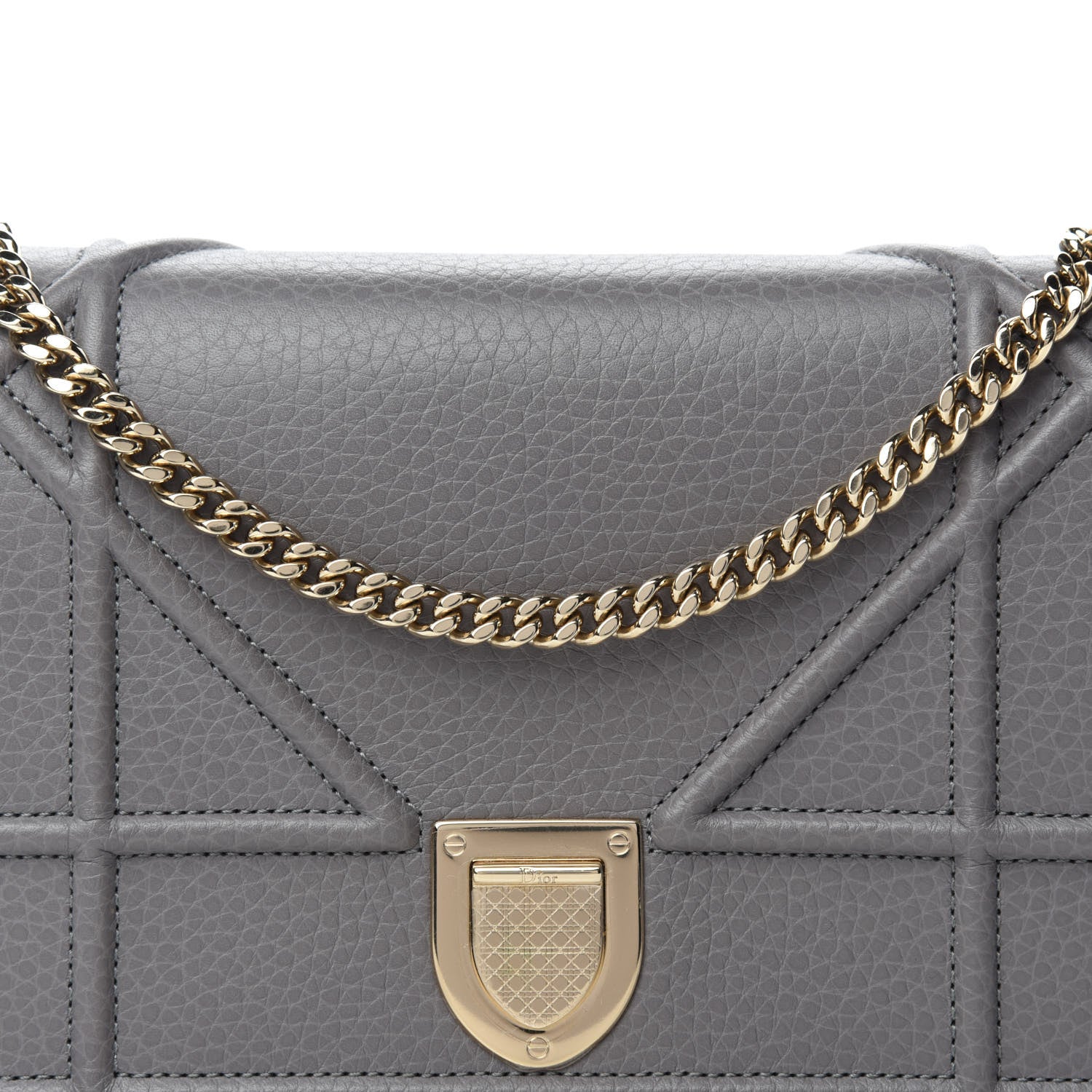 Christian Dior Grained Calfskin Diorama Wallet on Chain Pouch Gris 11 of 11