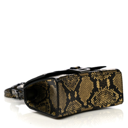 Balenciaga Shiny Calfskin Snakeskin Embossed Hourglass Top Handle Bag XS Gold Black 3 of 8