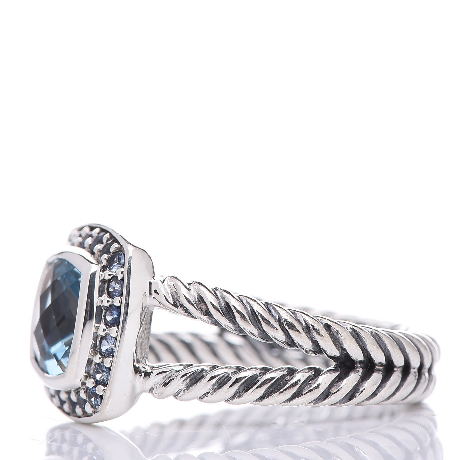 David Yurman Sterling Silver Sapphire Blue Topaz 7mm Petite Albion Ring 52 6 3 of 5