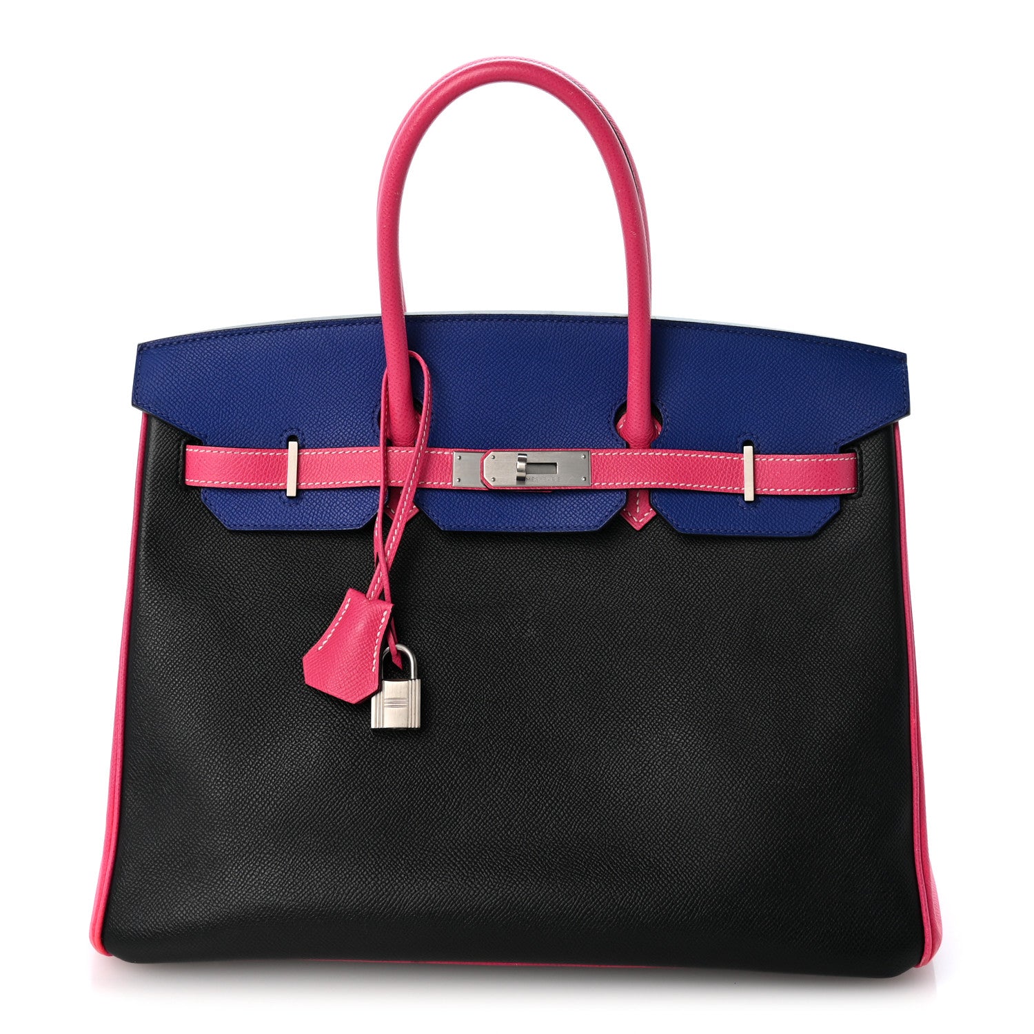 Hermes Epsom Horseshoe Birkin 35 Black Bleu Electrique Rose Tyrien 1 of 12