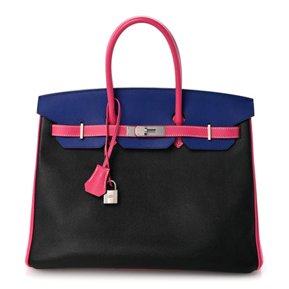 Hermes Epsom Horseshoe Birkin 35 Black Bleu Electrique Rose Tyrien 1 of 12