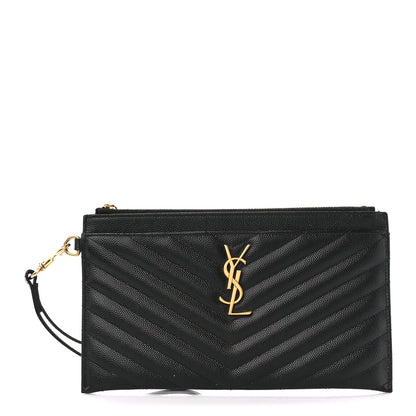 Saint Laurent Grain De Poudre Chevron Monogram Large Bill Pouch Black 1 of 12
