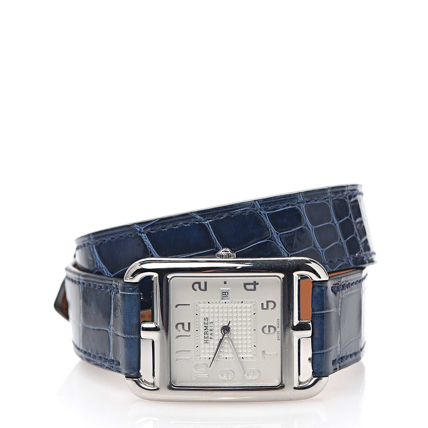 Hermes Stainless Steel Alligator 29mm Cape Cod Double Tour Quartz Watch Bleu Saphir 2 of 6