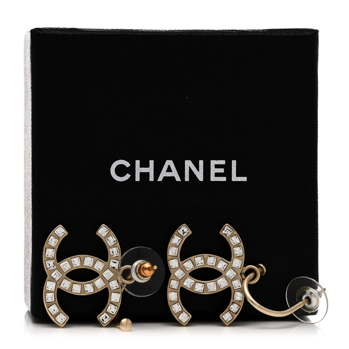 Baguette Crystal CC Dangle Earrings Light Gold