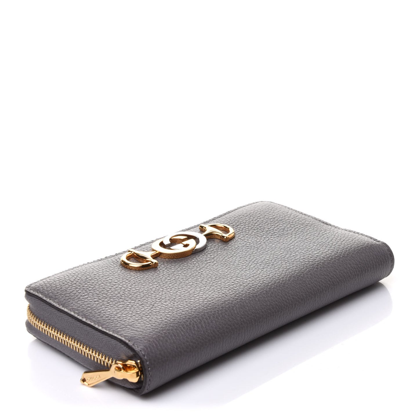 Grainy Calfskin Zumi Zip Around Wallet Dusty Grey