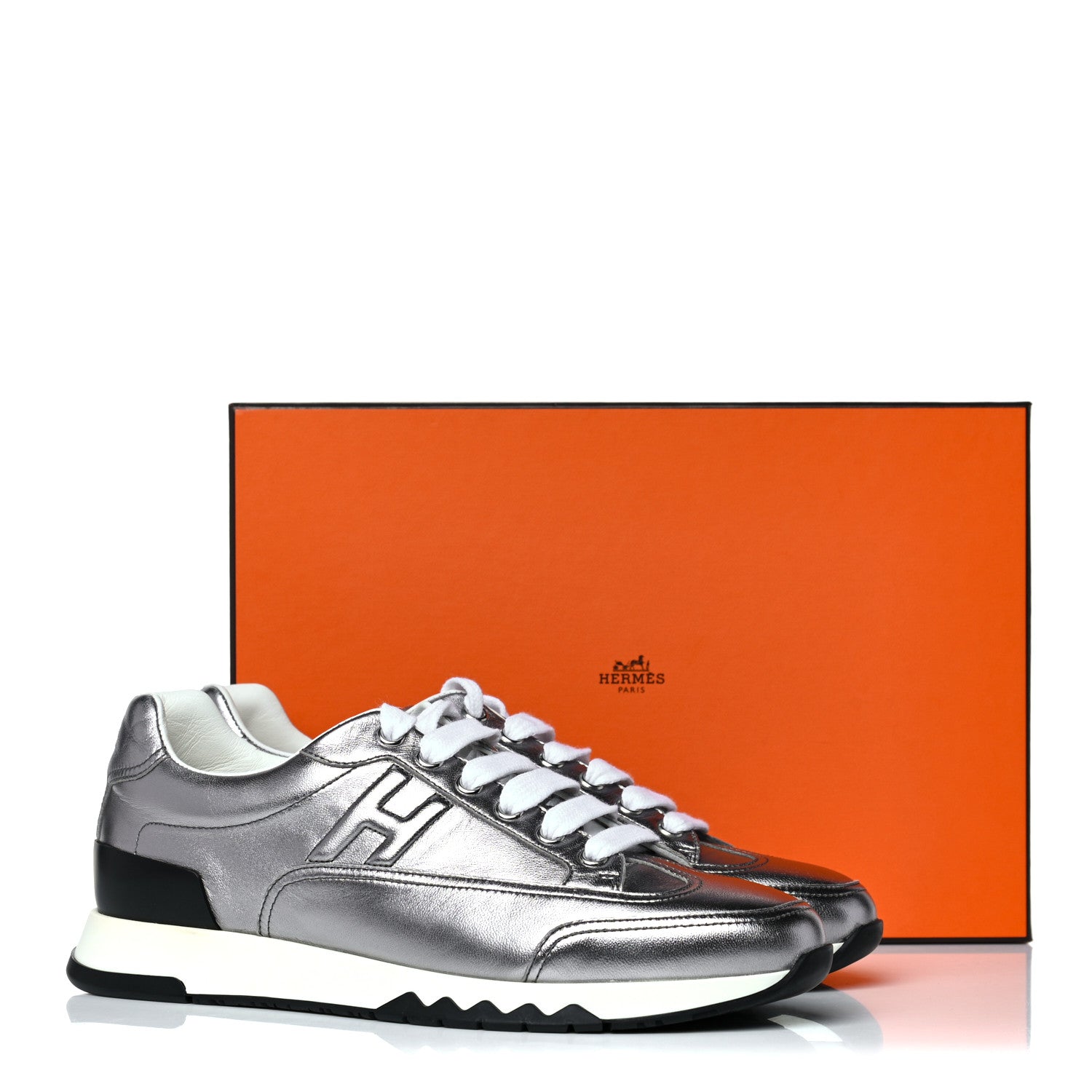 Hermes Metallic Nappa Womens Trail Sneakers 38 Gris Argente 12 of 12
