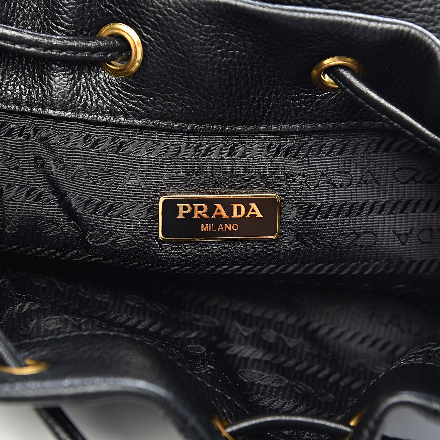 Prada Glace Calfskin Embossed Bucket Bag Black 6 of 10