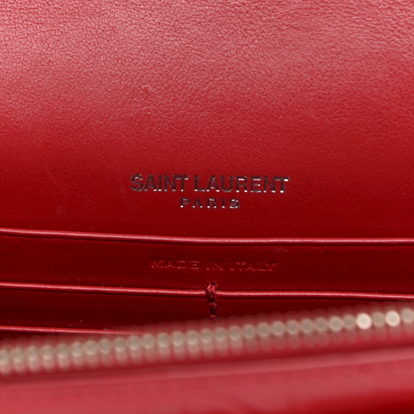 Calfskin Crocodile Embossed Monogram Sunset Chain Wallet New Lipstick Red