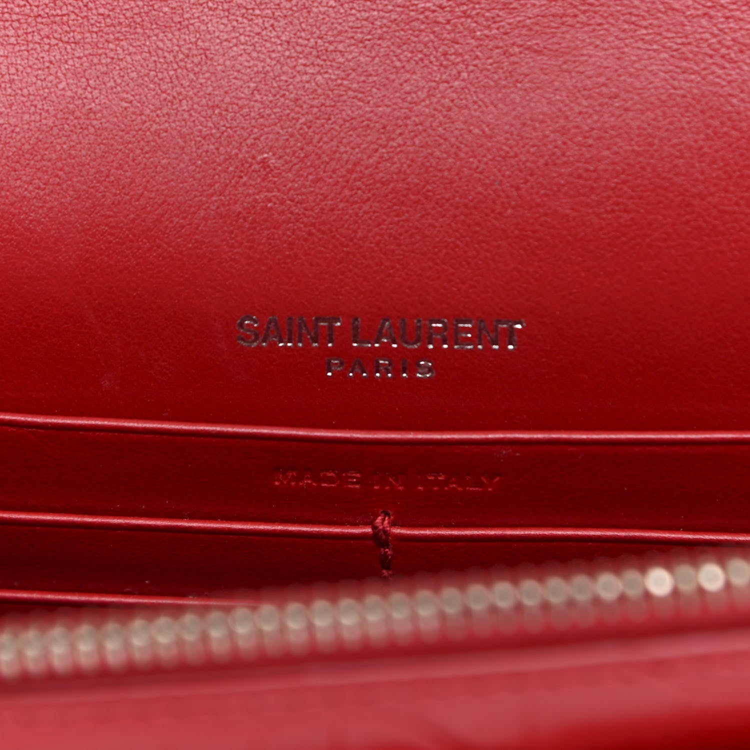 Saint Laurent Calfskin Crocodile Embossed Monogram Sunset Chain Wallet New Lipstick Red 6 of 13